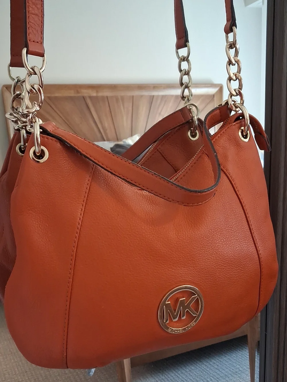 Michael Kors Orange Pebbled Leather Convertible Hobo Bag